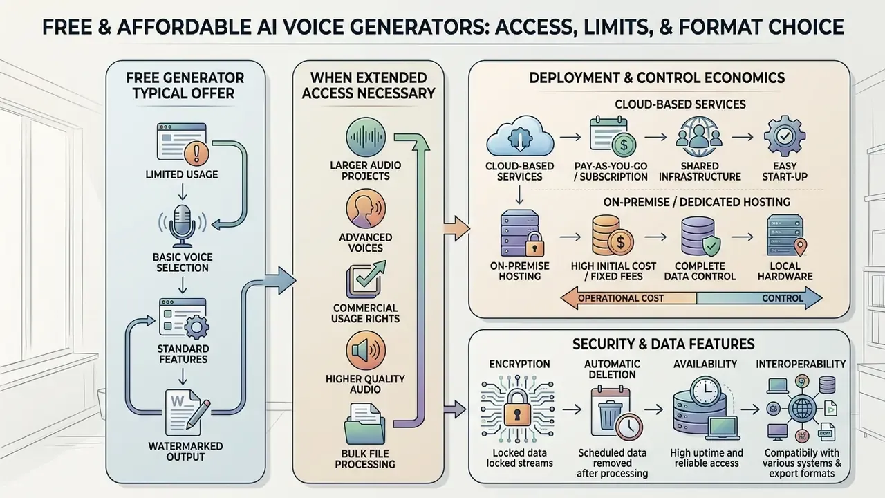Summary infographic comparing service models, deployment economics, and data security features