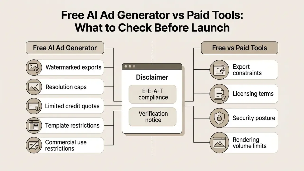 Comparison infographic listing limitations for free tools alongside enterprise platform audit criteria