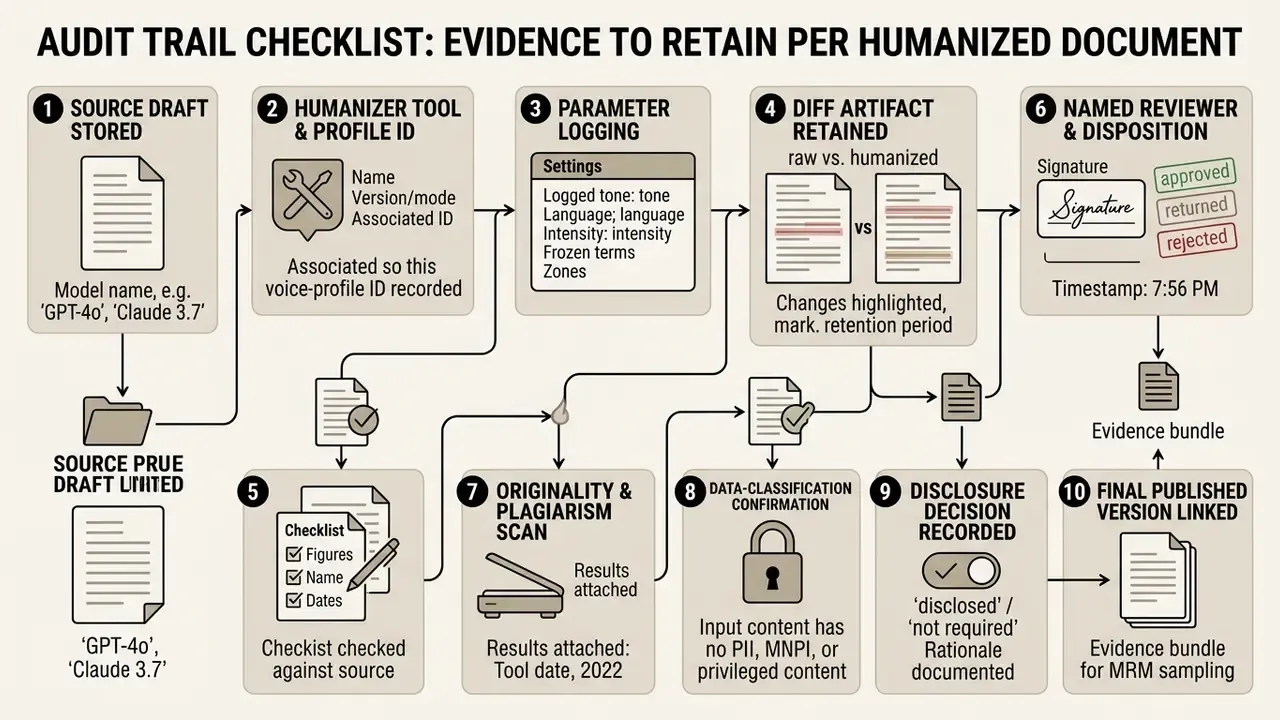 Ten step process for documenting evidence and audit trails for humanized text production