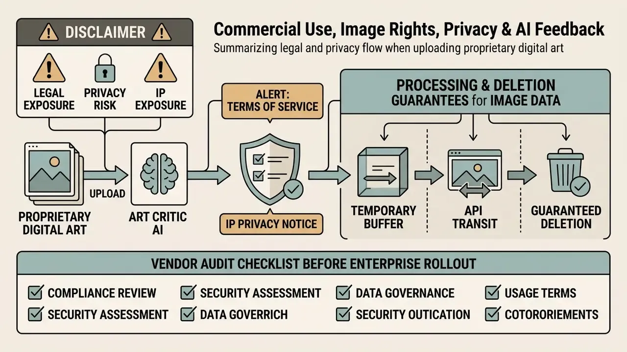 Step-by-step visual guide showing how digital art uploads move through privacy checks and data deletion