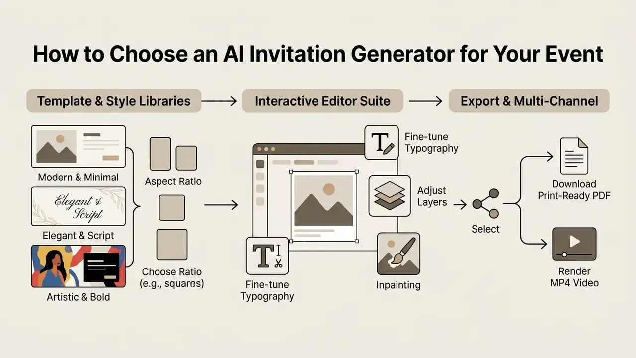 Diagram illustrating design selection, interactive editing, and final file export options