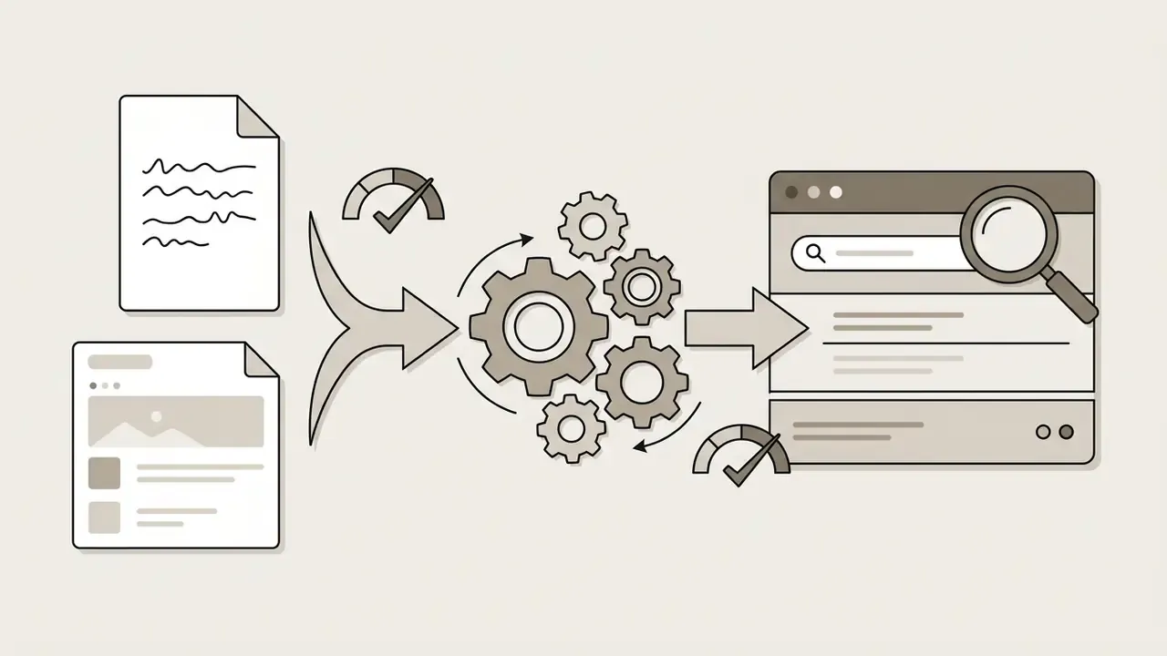 Chat logs and error files feeding into a gear processor that outputs data to a searchable interface