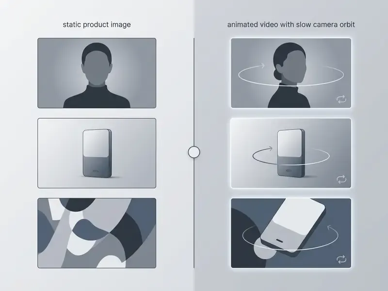 Interactive slider comparing static portraits and product shots with their animated video counterparts
