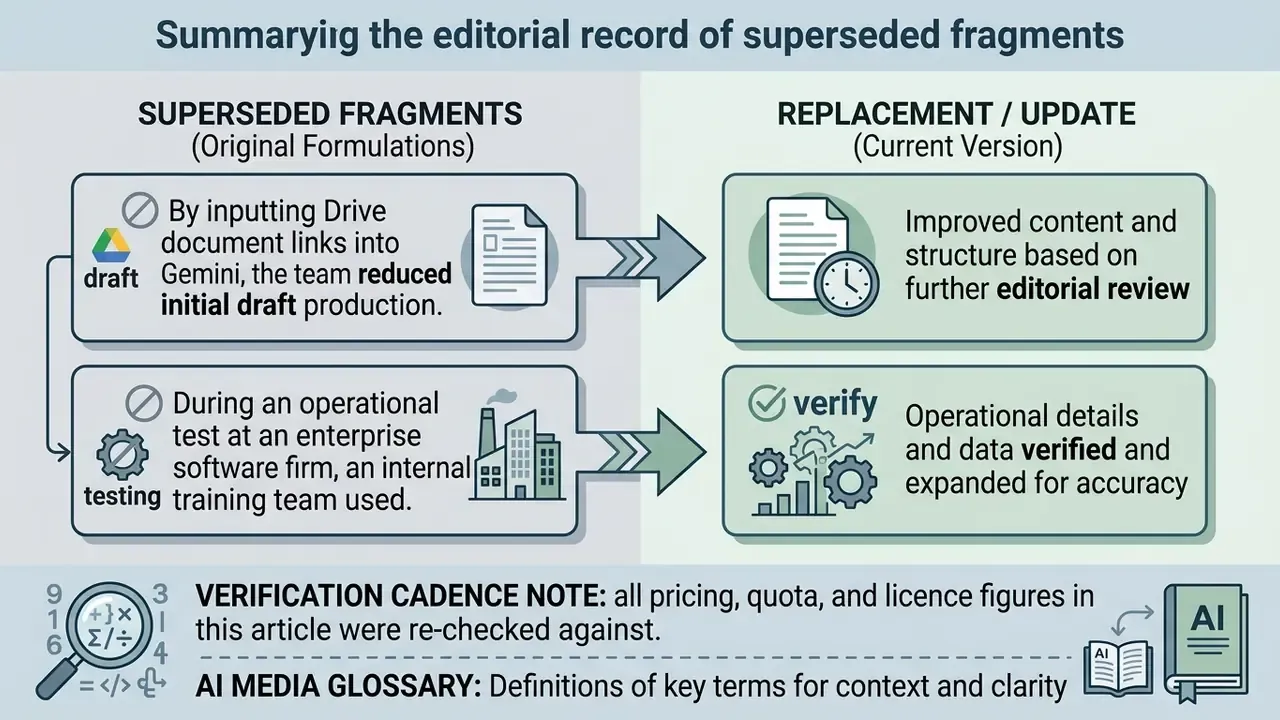 Comparison table showing original editorial claims being replaced by updated and verified information