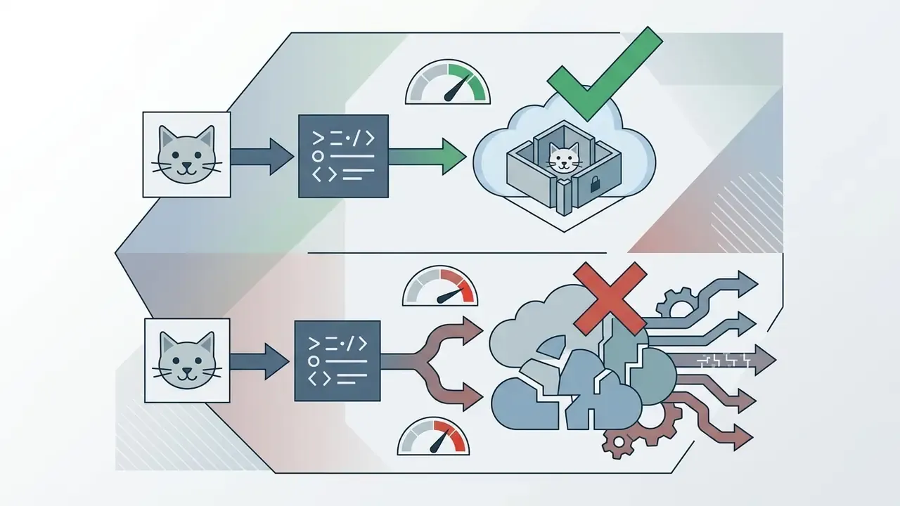 Cat portrait data moving into a secure private cloud versus a fragmented public cloud with data leaks