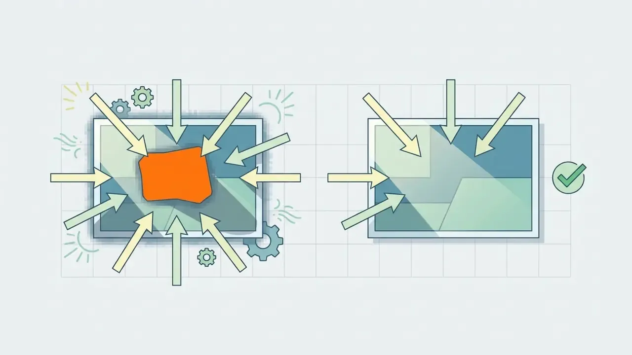 Arrows pointing to an object on a canvas and then to the empty space after the object is removed