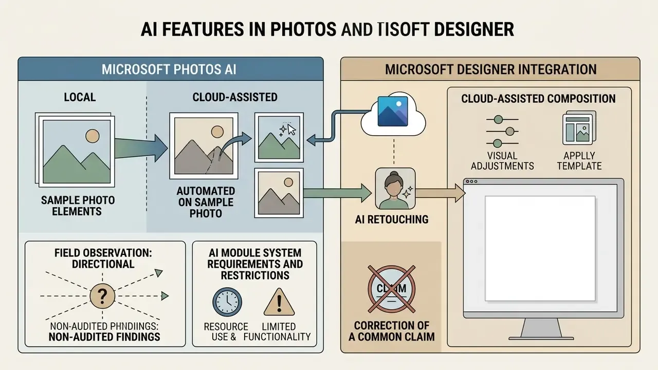 Diagram showing local and cloud-assisted AI workflows for Microsoft Photos and Designer integration