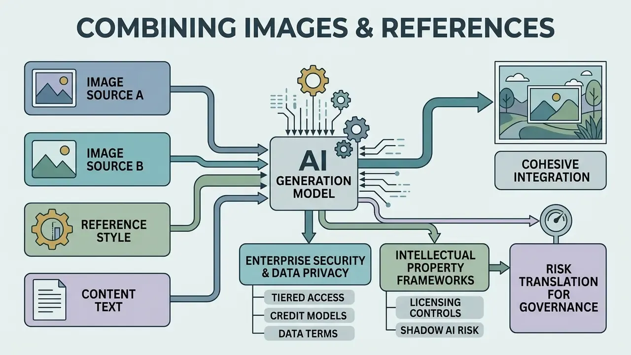 Inputs feeding into an AI model to produce integrated images while addressing security and legal risks