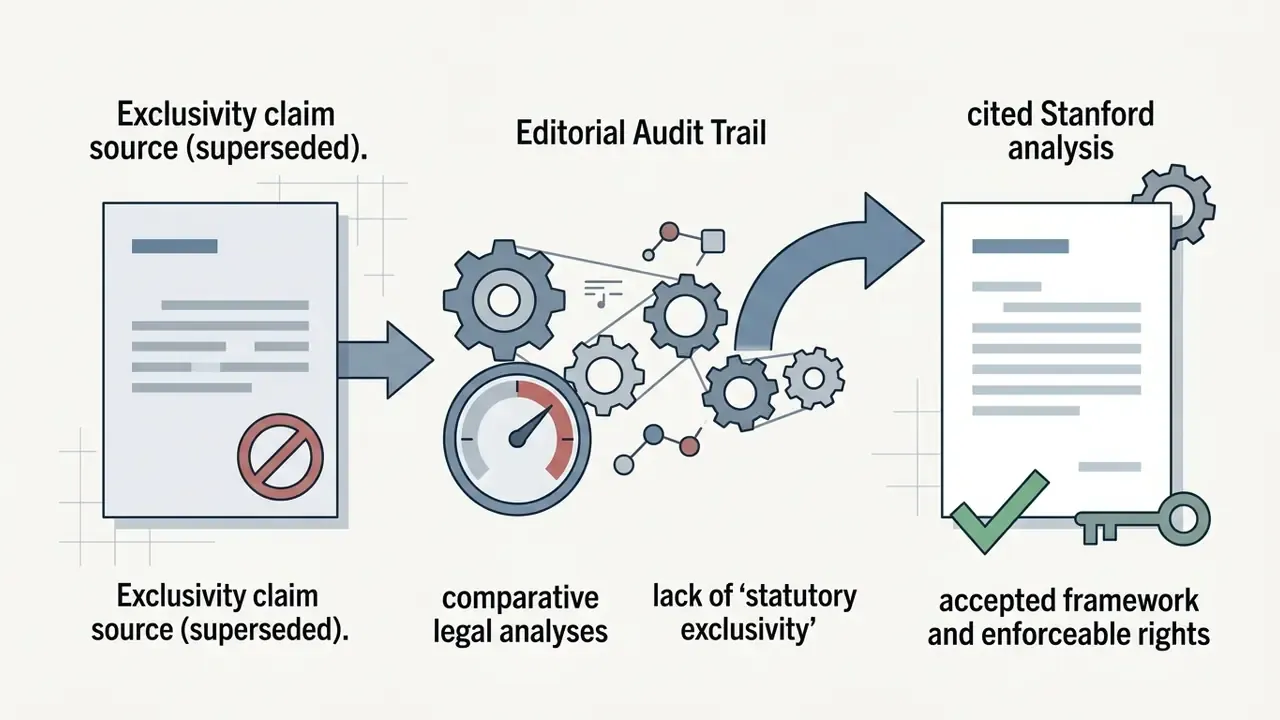 Document transition showing a superseded exclusivity claim moving through gears to a validated framework