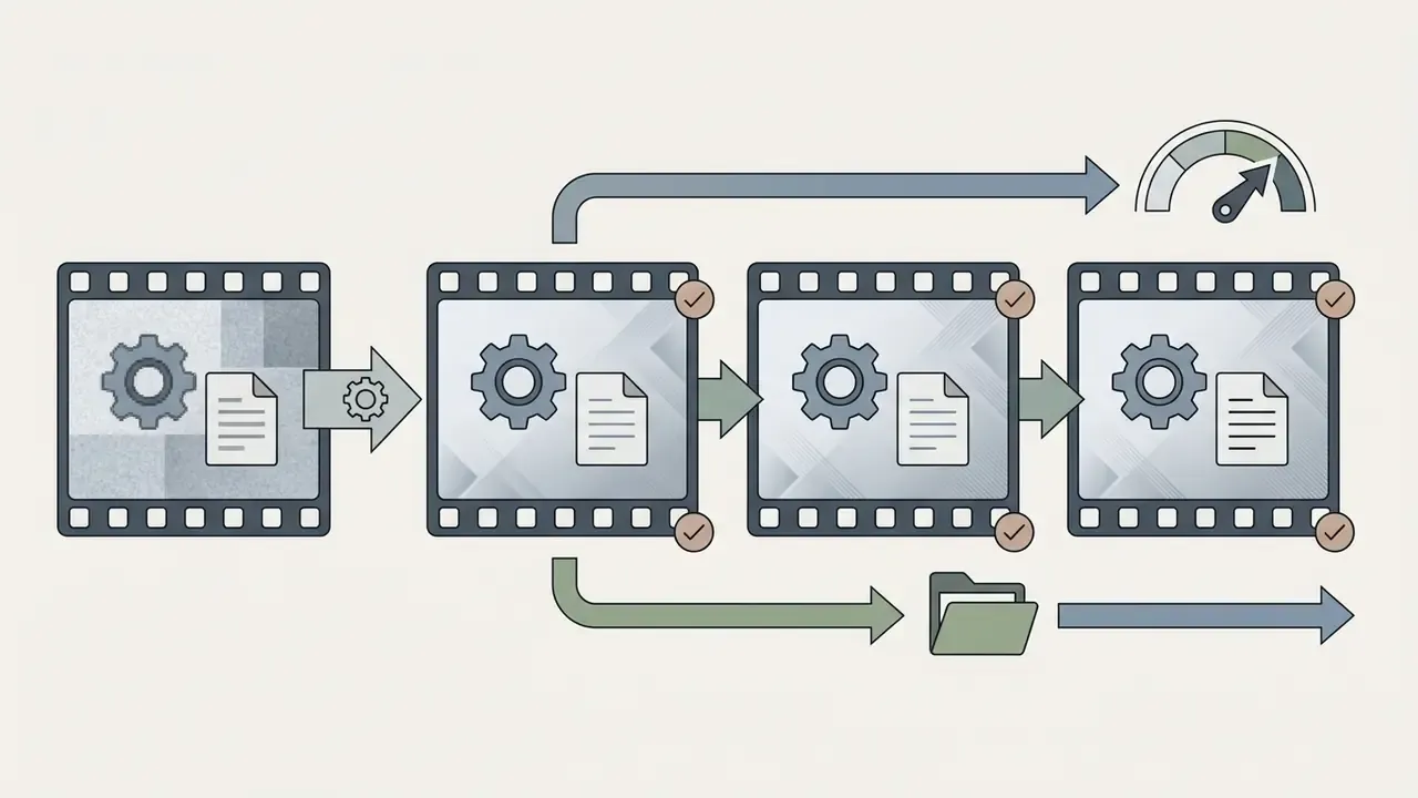 Sequence of film frames being processed through gears and checks to maintain consistent output quality