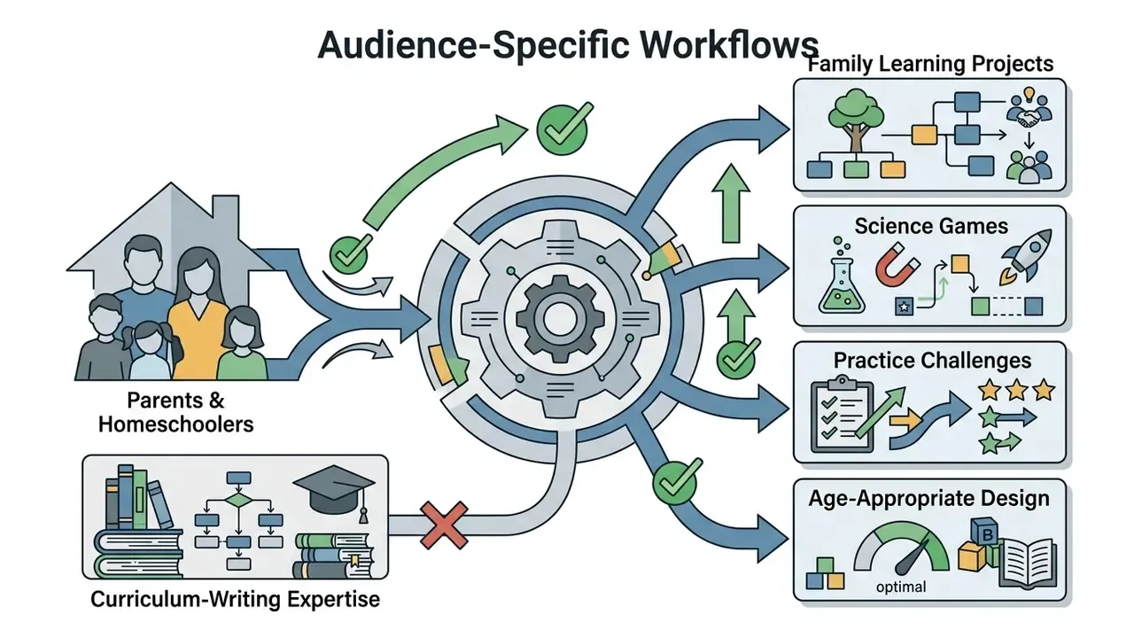 Parents and homeschoolers using an AI engine to generate family learning projects and science games