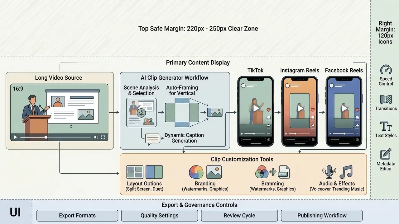 Layout guide for vertical video content showing safe zones, editing workflows, and platform specifications
