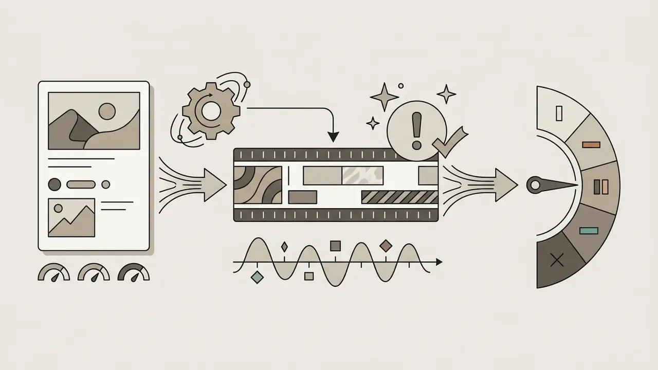 Media files flowing into a central processing timeline to generate a timed video output on a gauge