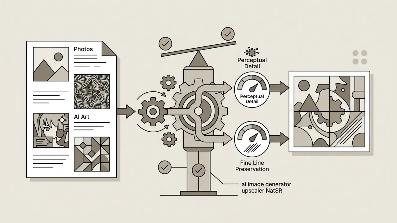 Diagram showing gears balancing perceptual detail and fine line preservation for image processing