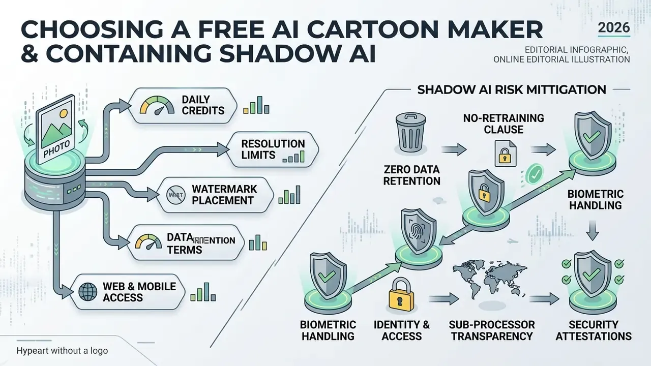 Diagram detailing tool evaluation metrics alongside a workflow for mitigating shadow AI security risks