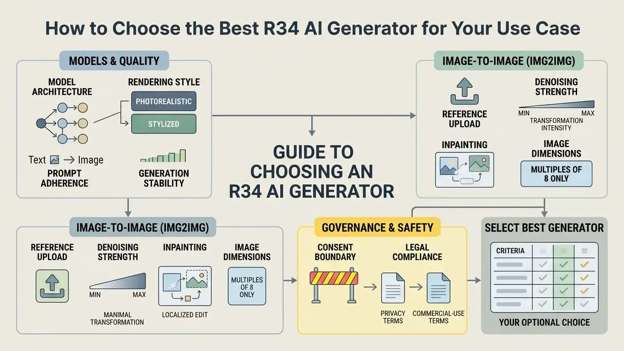 Diagram detailing model quality, image-to-image features, governance, and selection criteria for software