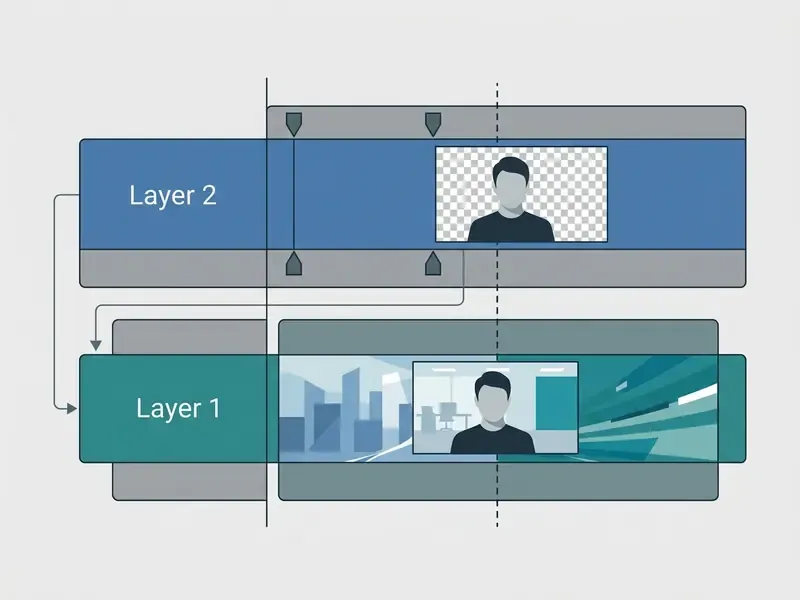 Two-layer timeline showing an isolated subject placed over a new background to create a composite video