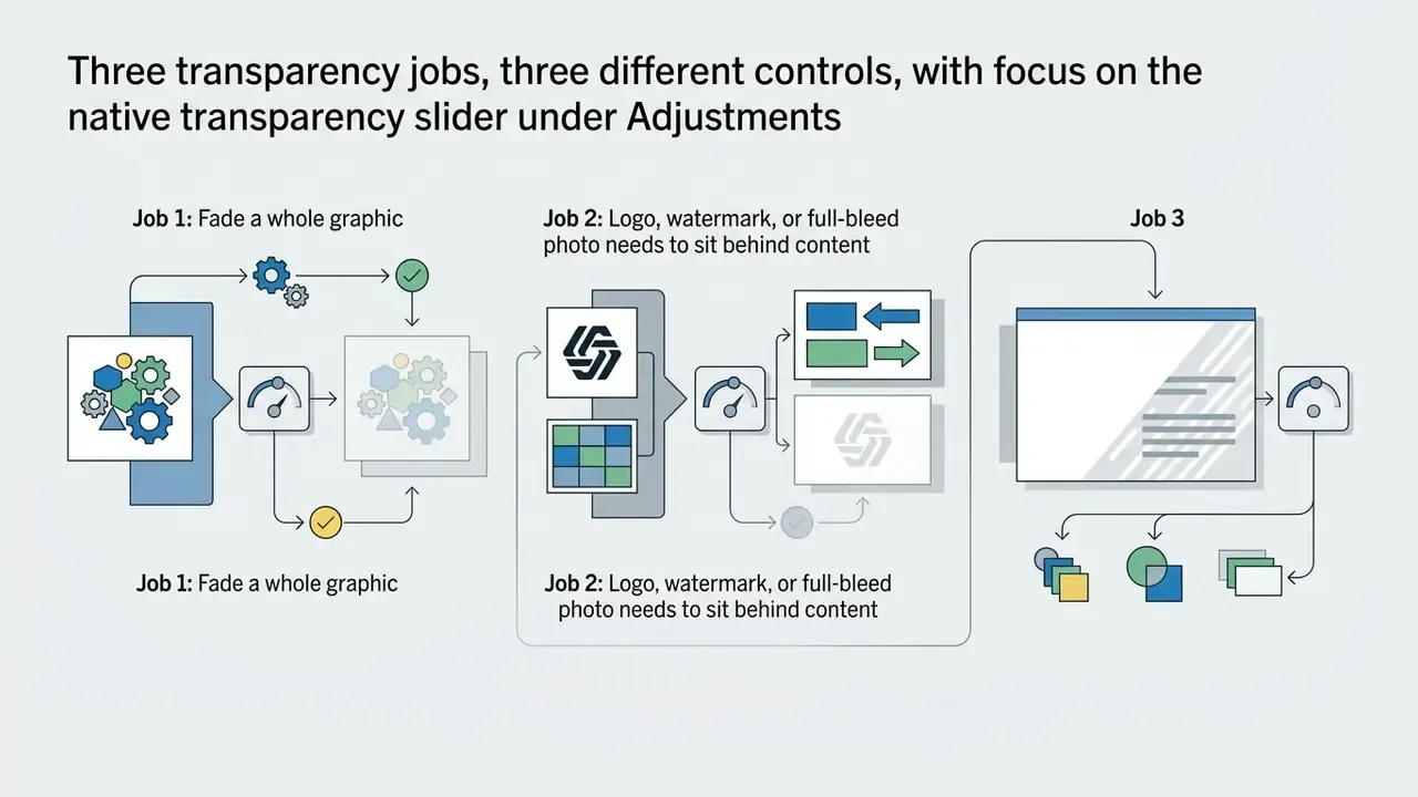 Diagram showing three distinct workflows for adjusting image transparency in Google Slides