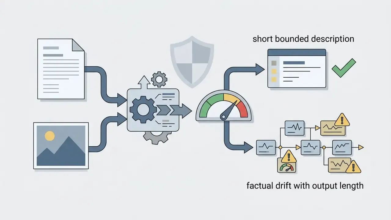 Document and image inputs processed by gears to produce either a short description or drifted outputs
