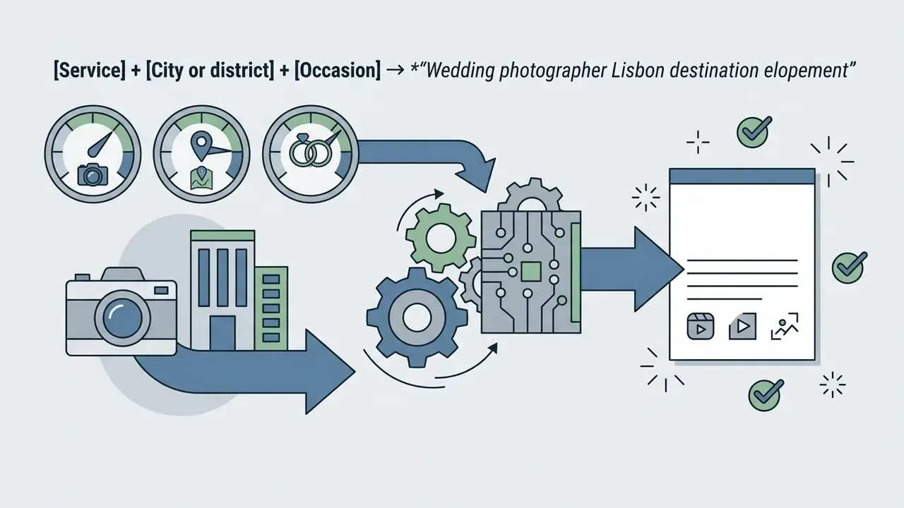 Service and location inputs feeding into mechanical gears and a circuit board to output a social media post