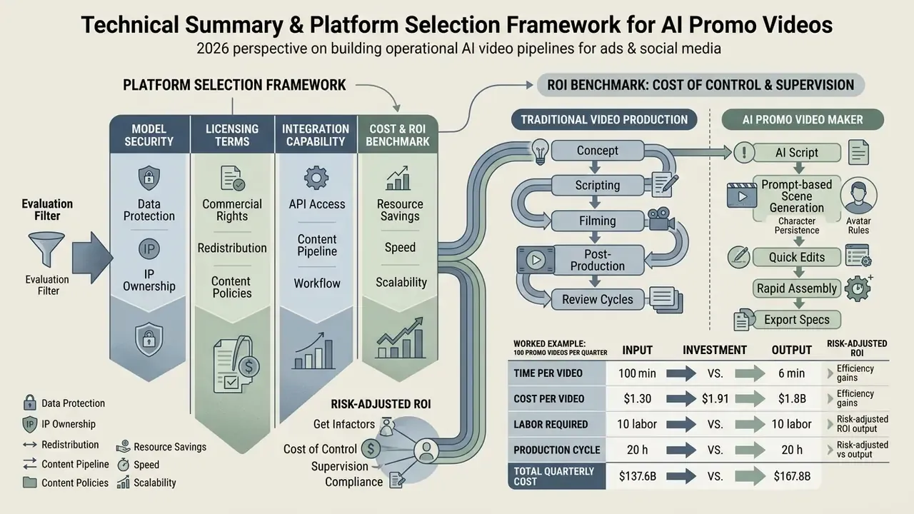 Comparison table evaluating enterprise video production workflows against AI-driven generation metrics
