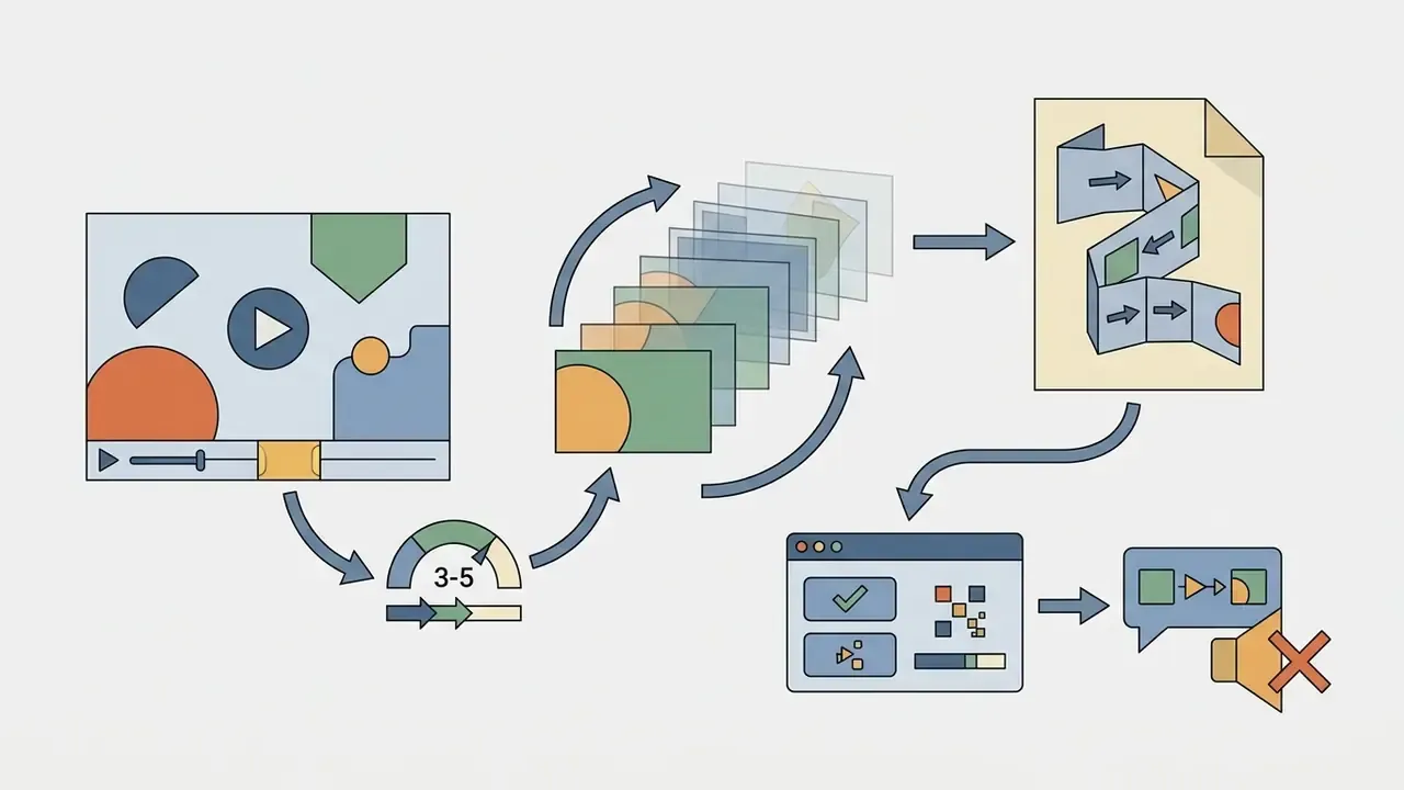 Sequence showing a video segment being extracted and converted into a silent animated GIF file