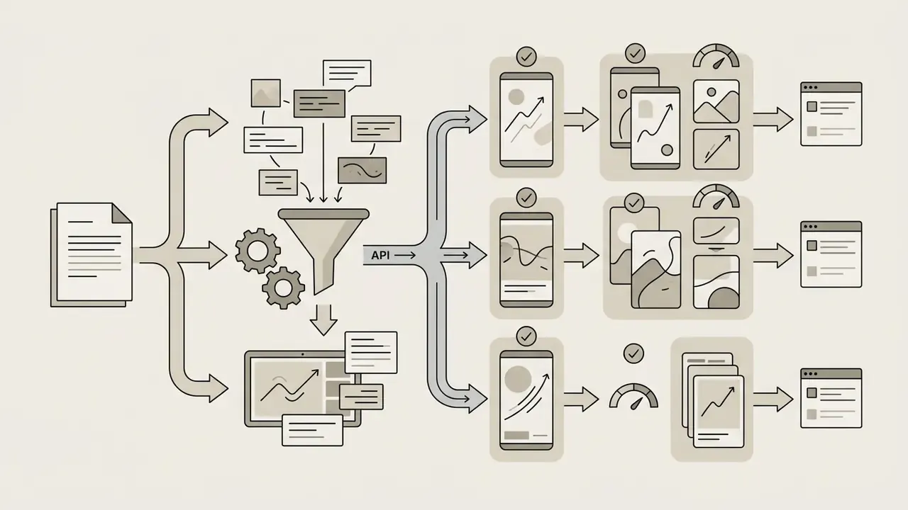 Creative brief processing through an API funnel into multiple mobile video variants for social media
