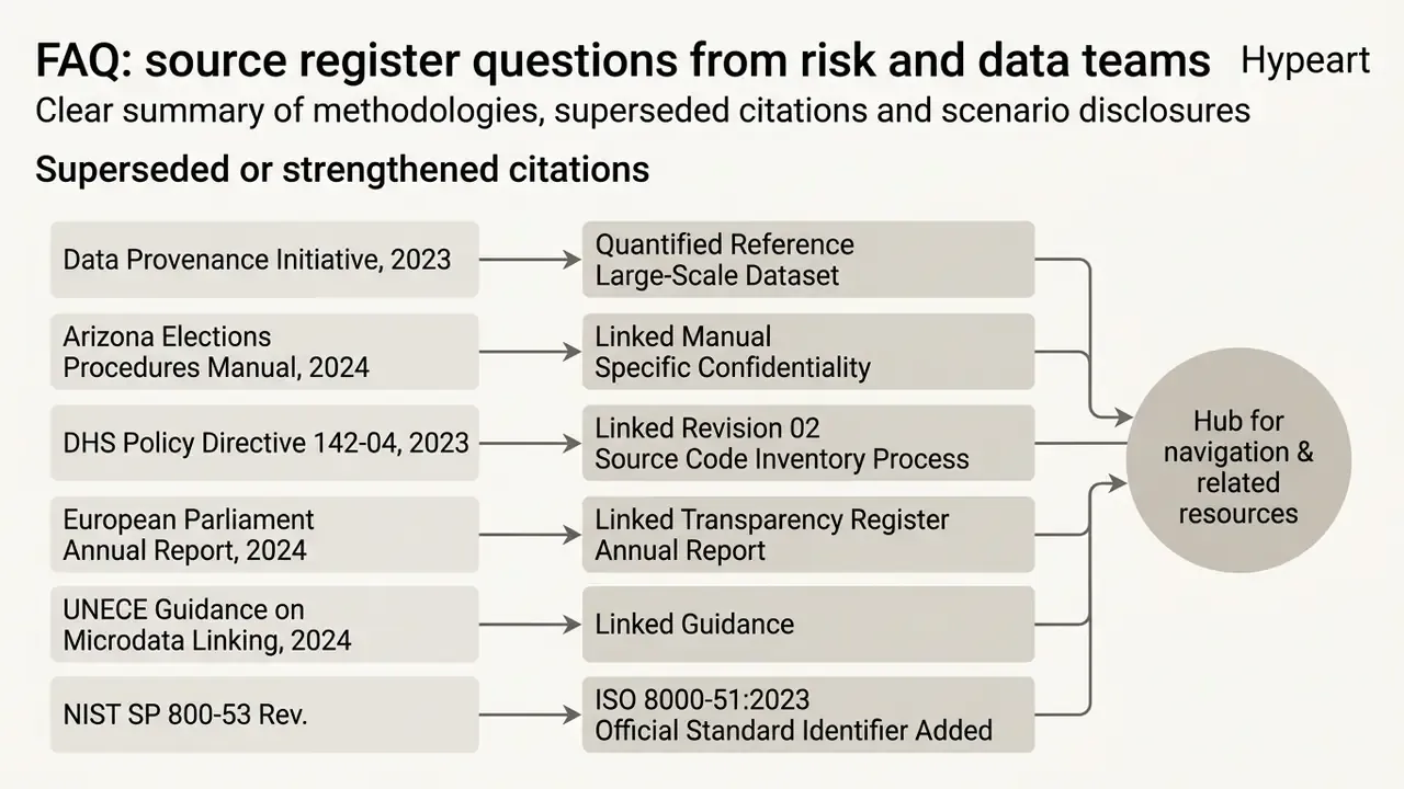 Table showing how various historical citations are updated and linked to a central navigation hub