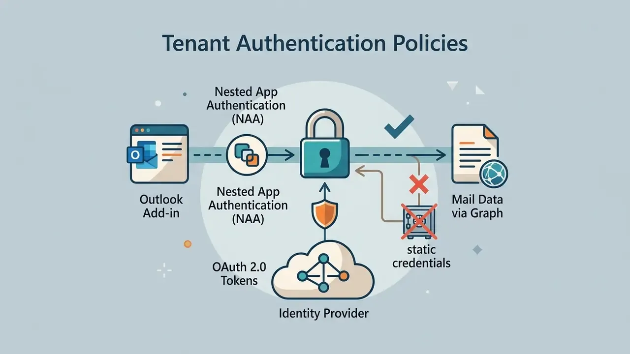 Outlook add-in using authentication tokens to access mail data while bypassing static credentials