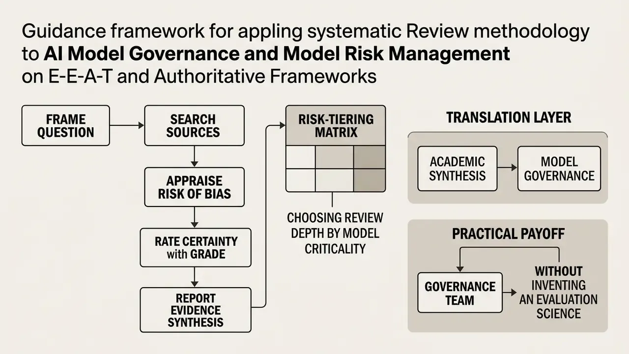 Flowchart detailing systematic review methodology for AI model governance and risk management