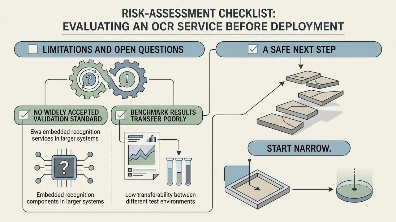 Checklist showing technical limitations and a recommended narrow approach for software deployment