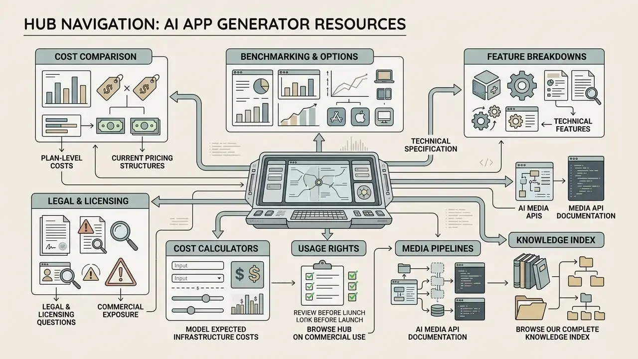 Centralized hub diagram connecting software cost, benchmarking, legal, and technical documentation resources