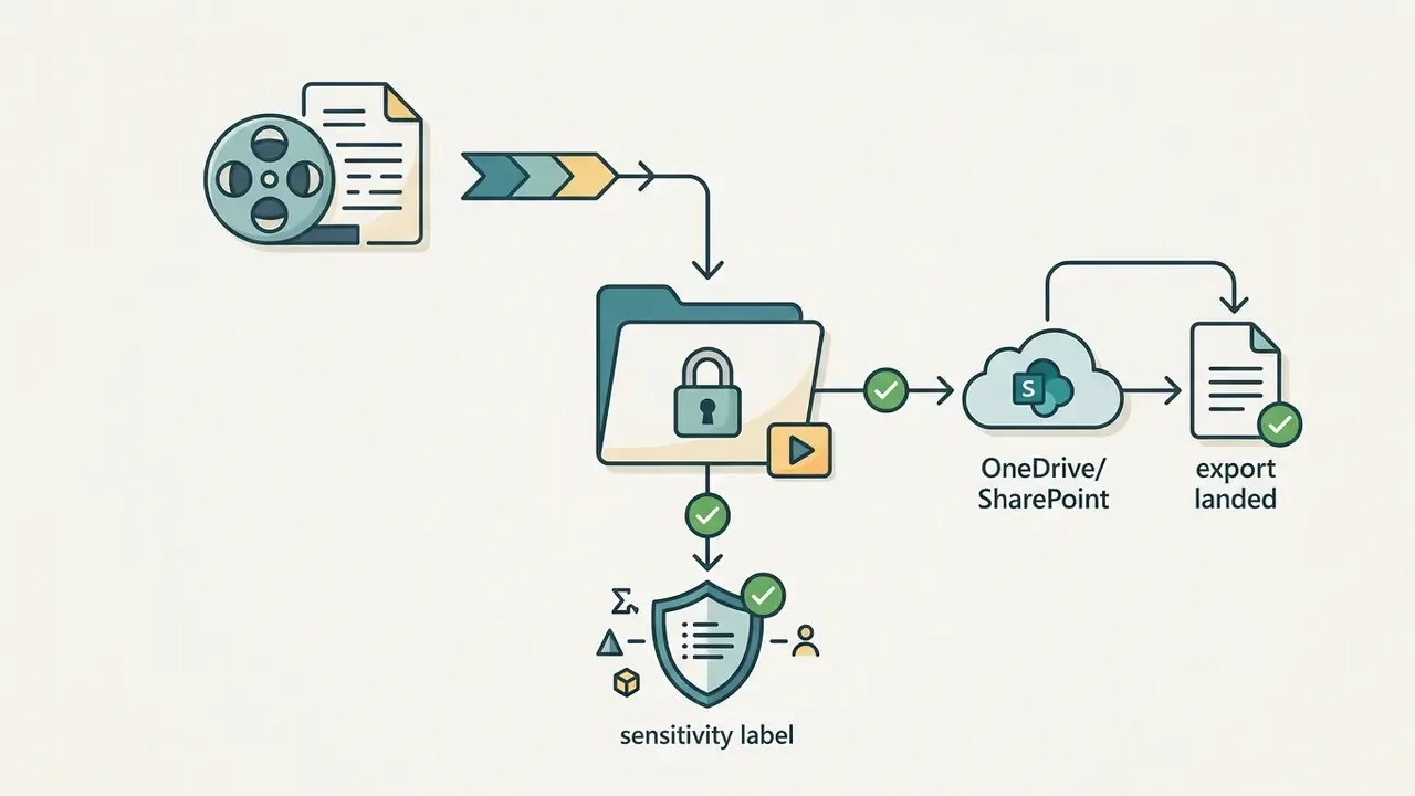 Video file moving into a secure folder before being saved to cloud storage with a sensitivity label