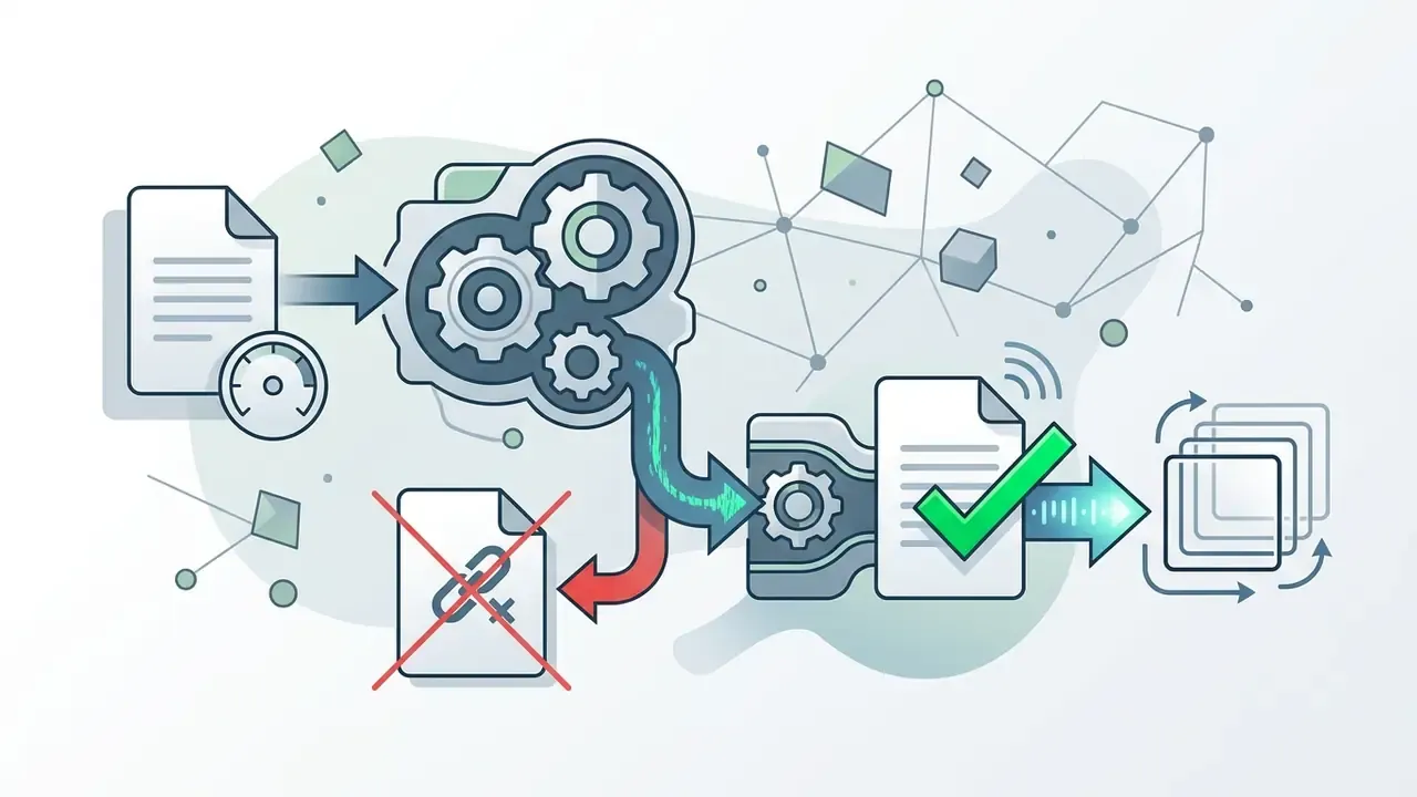 Gear mechanism processing a file into a valid paired asset while rejecting a broken link icon
