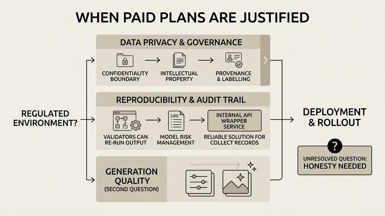 Flowchart outlining governance, audit trails, and quality requirements for Leonardo AI enterprise deployment