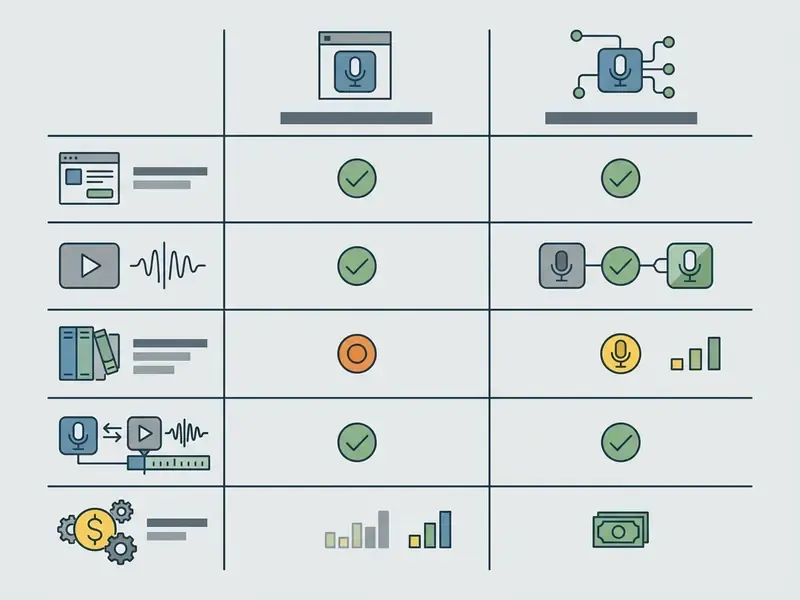 Comparison table evaluating native speech features against Murf AI using icons for capabilities