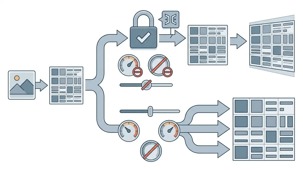 Process flow showing a locked grid maintaining manual edits versus an unlocked grid changing with sliders