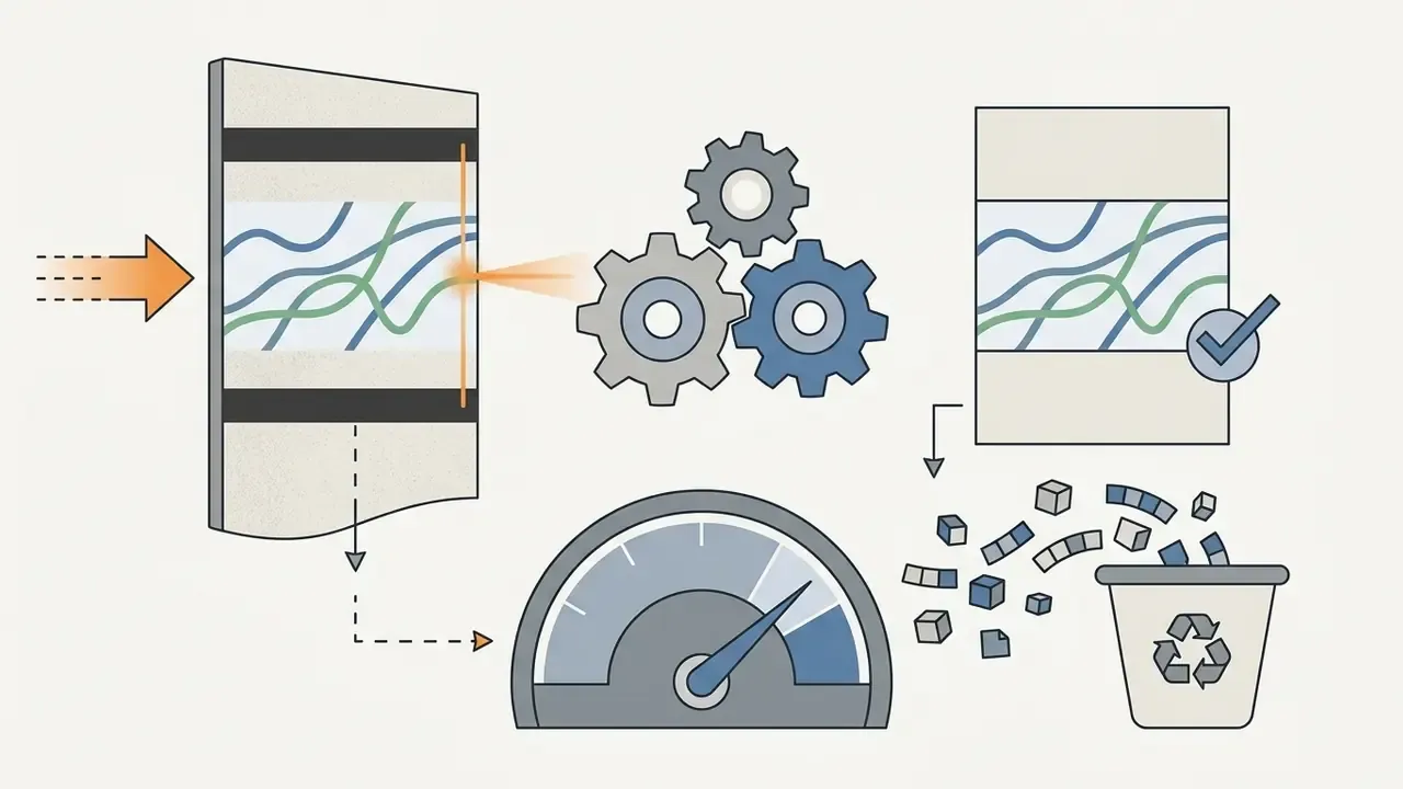 Visual representation of cropping black bars from a video frame before processing and discarding the waste