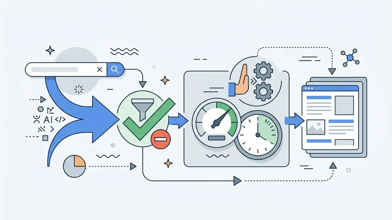 Search bar data flowing through a filter and gauge mechanism to produce refined web results