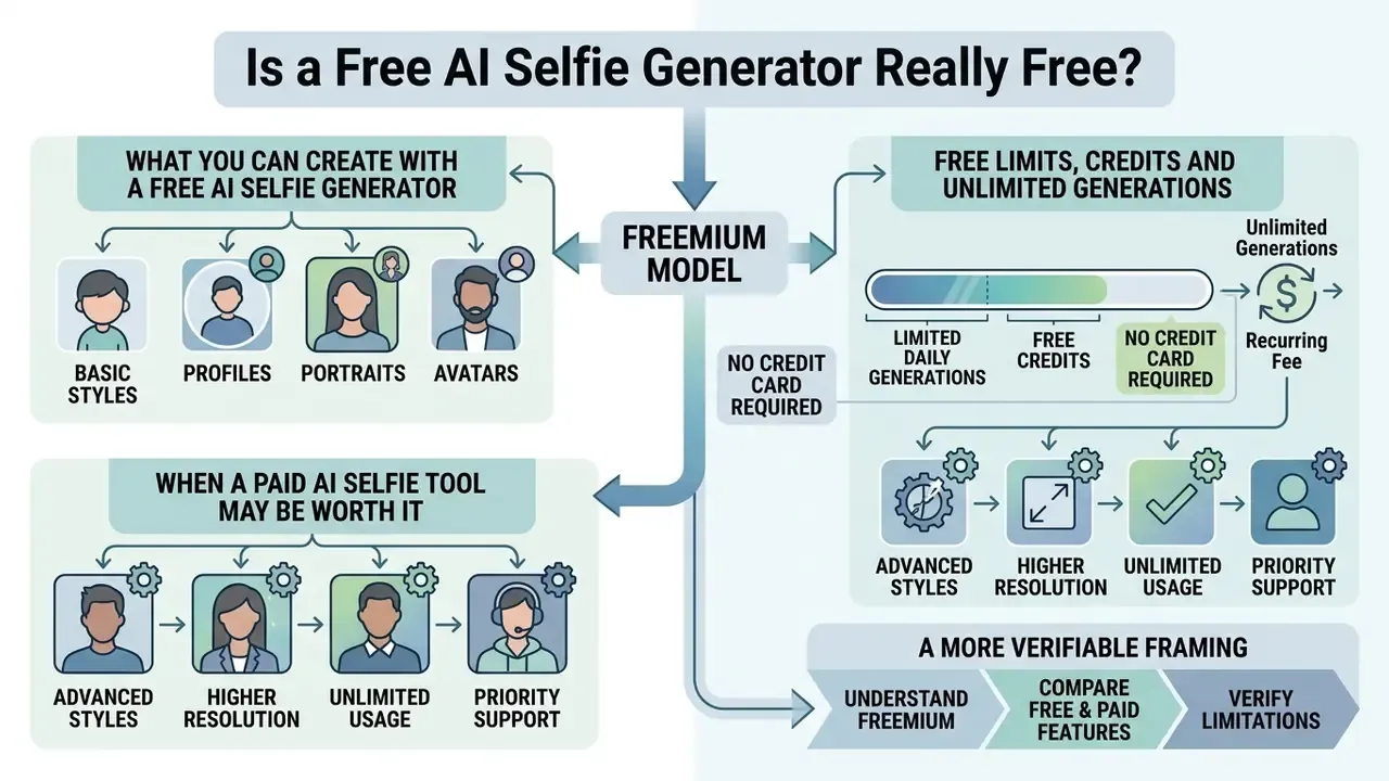 Diagram explaining the freemium model by comparing features of free versus paid portrait tools