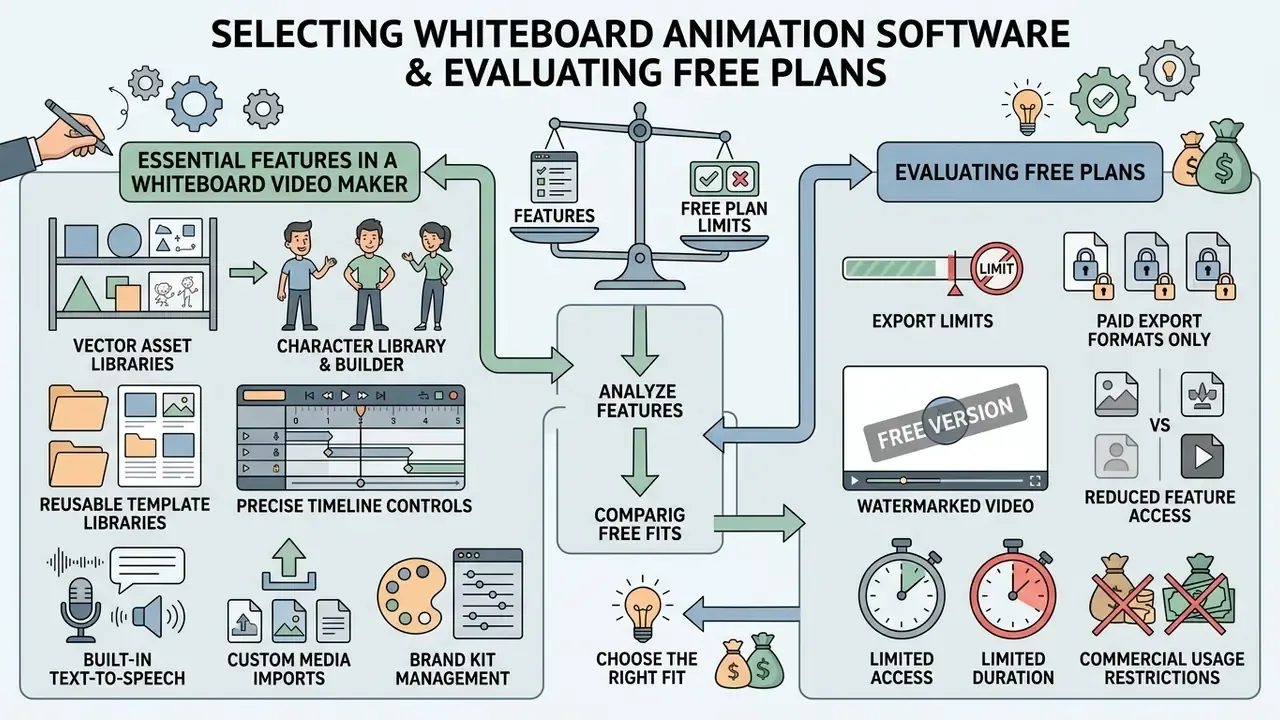 Diagram comparing software features against the restrictive limitations of free subscription plans
