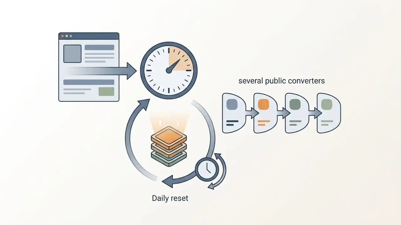 Clock icon indicating a daily reset cycle for credit allocations across multiple public converters
