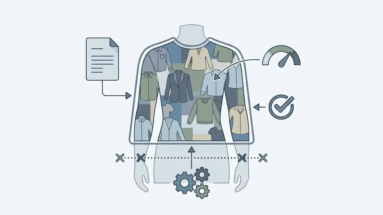 Outline of a torso filled with various shirt styles and surrounded by icons for a change clothes photo editor