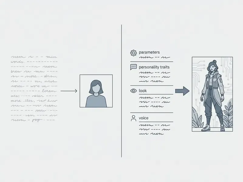 Comparison showing how descriptive text prompts transform a simple avatar into a detailed character