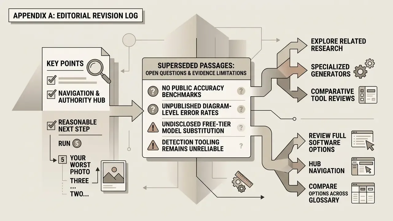 Diagram mapping evidence limitations and research paths for an AI homework helper