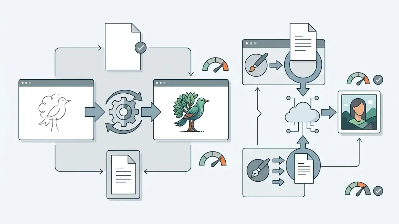Process flow showing sketch to image conversion and cloud based rendering for an AI art generator app