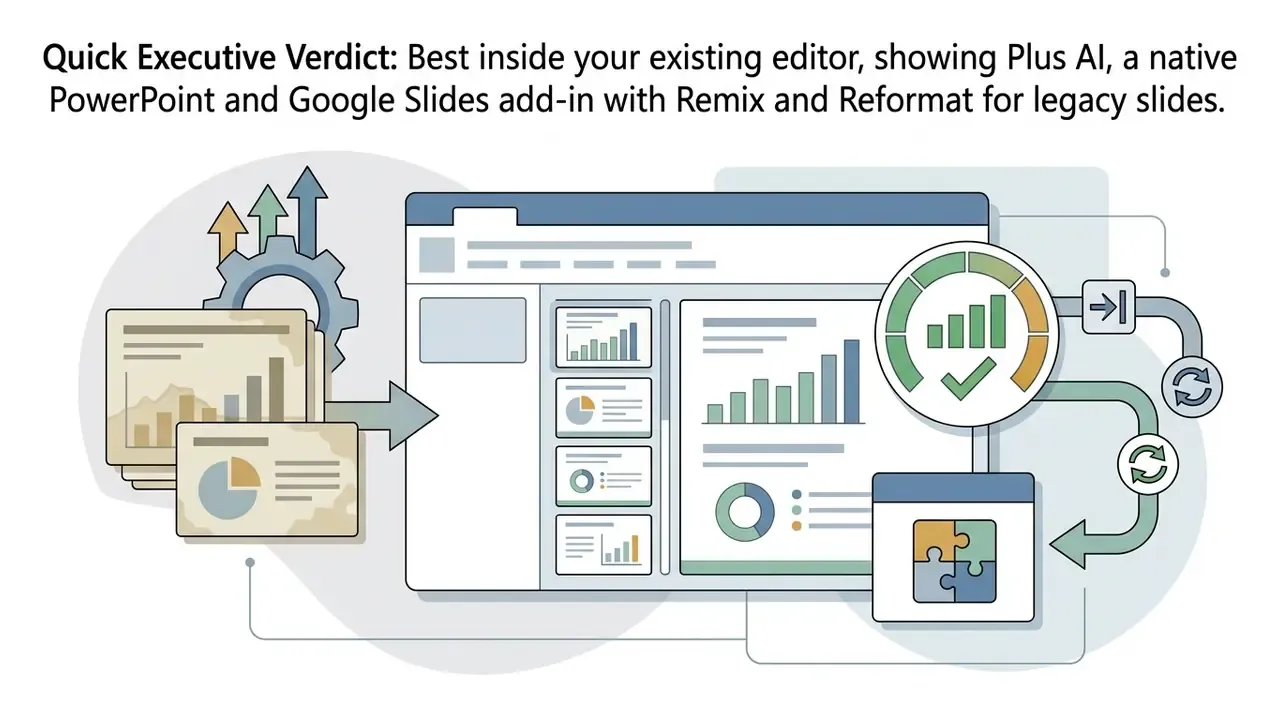 Plus AI add-in processing slide decks and charts within a presentation software interface