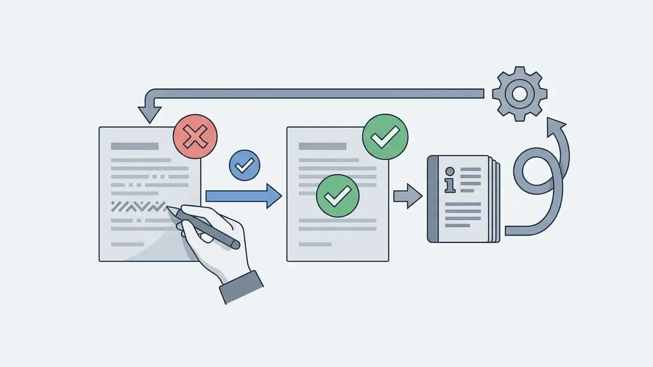 Hand correcting a document with an error before it is approved and logged into an audit system