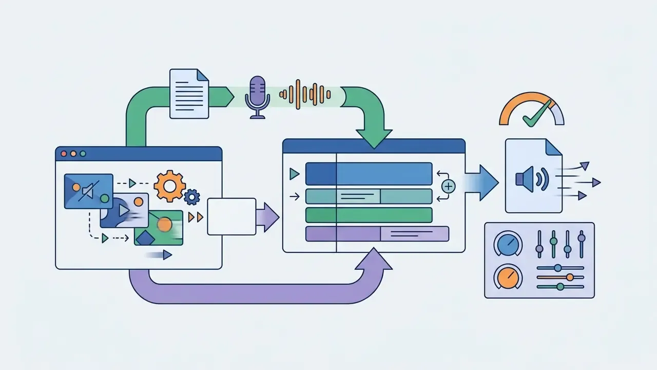 Layers of audio and video being combined into a timeline to create videos con inteligencia artificial gratis