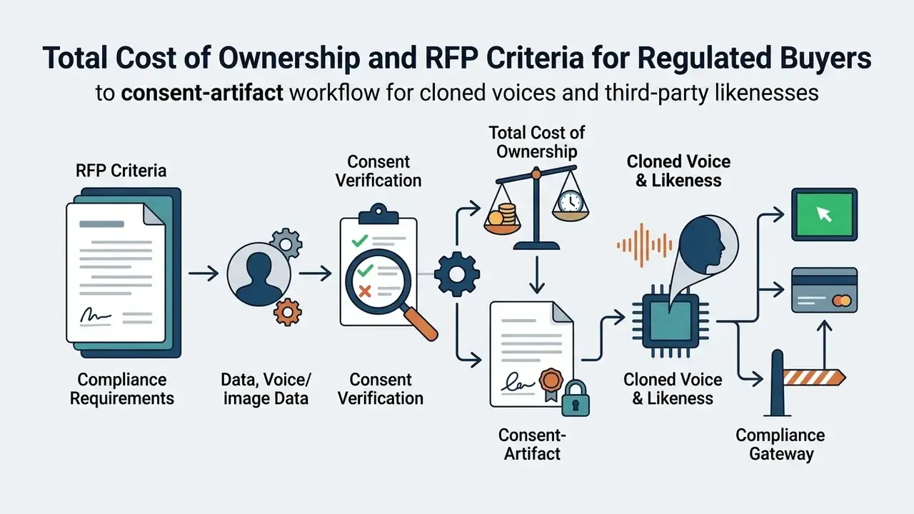 Sequence of steps from compliance documents to consent verification, cost analysis, and voice cloning